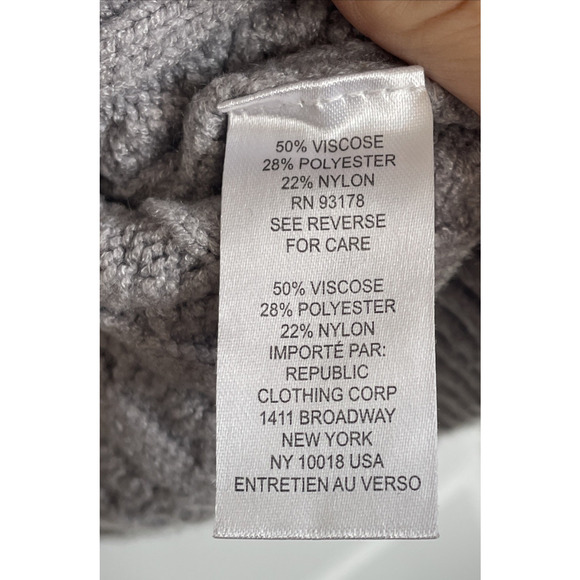 Elie. Tahari Women's Gray Cable Knit Turtleneck Sweater Sz L Balloon Slvs Cozy - Picture 10 of 11